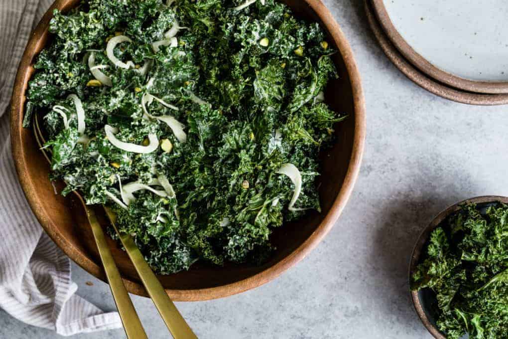Double Kale Salad with Creamy Pistachio Dressing Snixy Kitchen