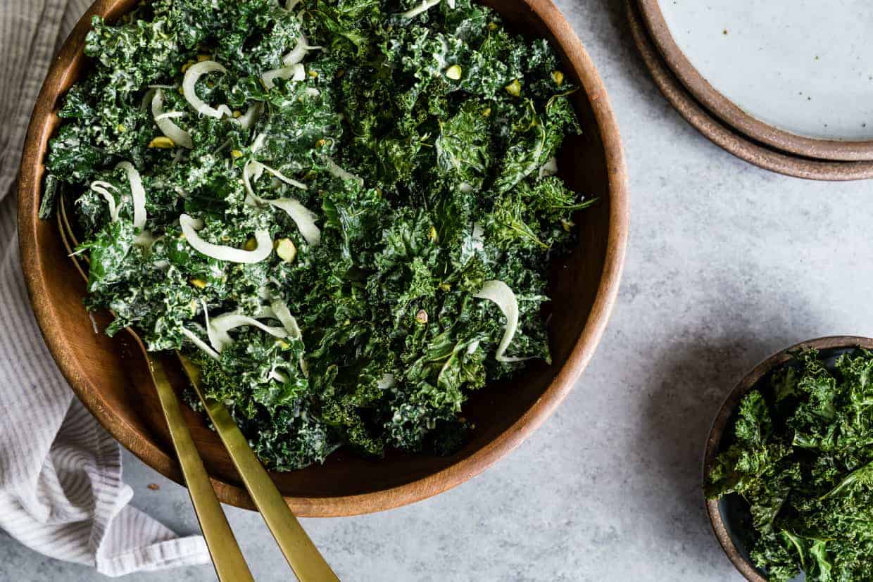 Double Kale Salad with Creamy Pistachio Dressing