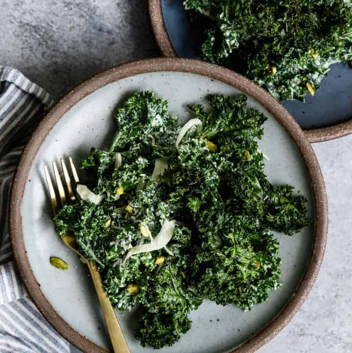 Double Kale Salad with Honey Pistachio Dressing