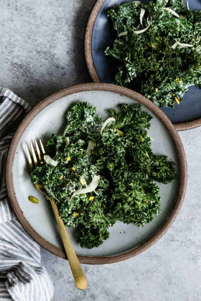 Double Kale Salad with Creamy Pistachio Dressing Snixy Kitchen