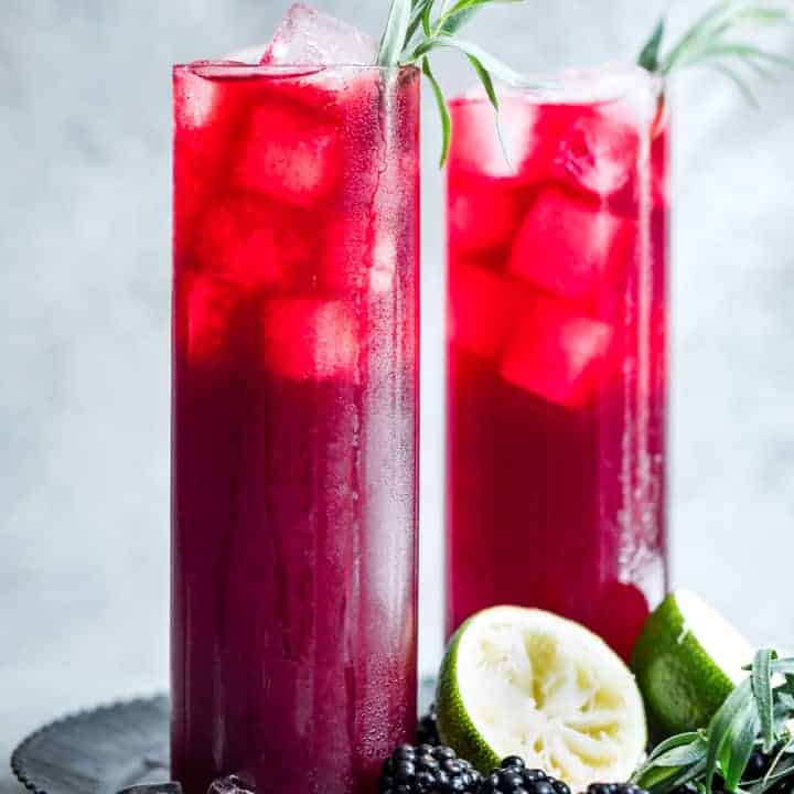 Blackberry Hibiscus Spritzer with Tarragon #mocktail #recipe #hibiscus