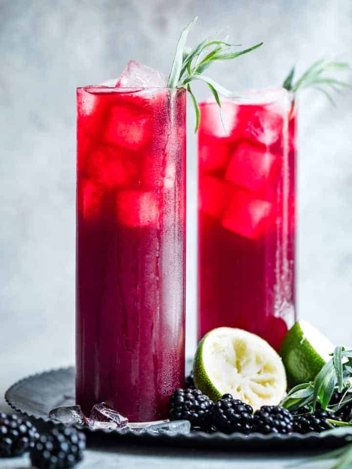 Blackberry Hibiscus Spritzer with Tarragon #mocktail #recipe #hibiscus