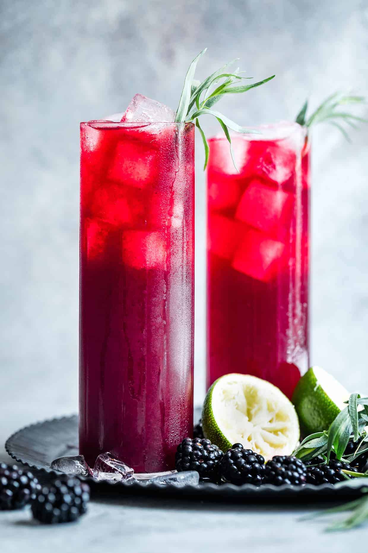 Blackberry Hibiscus Spritzer with Tarragon #mocktail #recipe #hibiscus