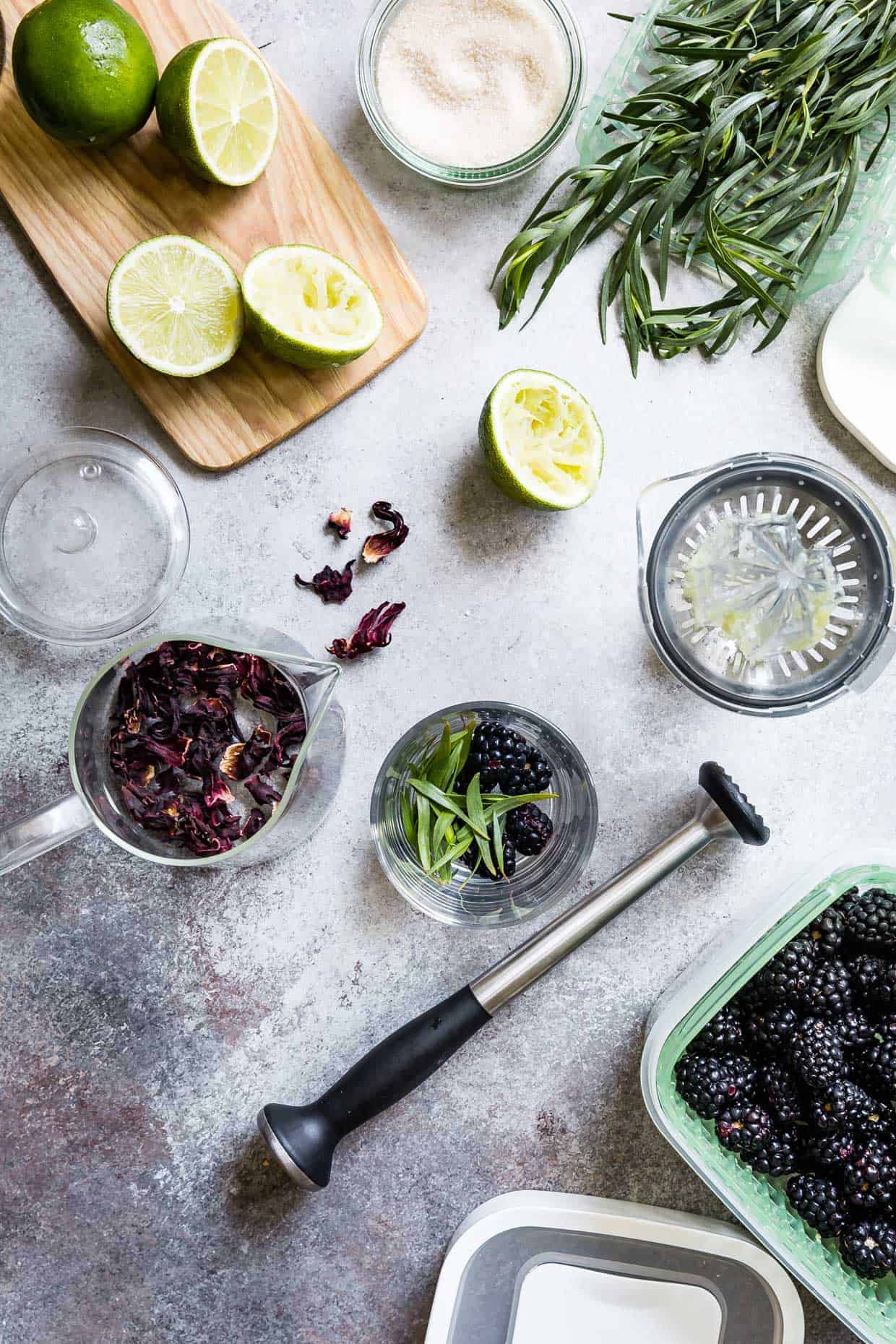 Blackberry Hibiscus Spritzer with Tarragon #mocktail #recipe #hibiscus