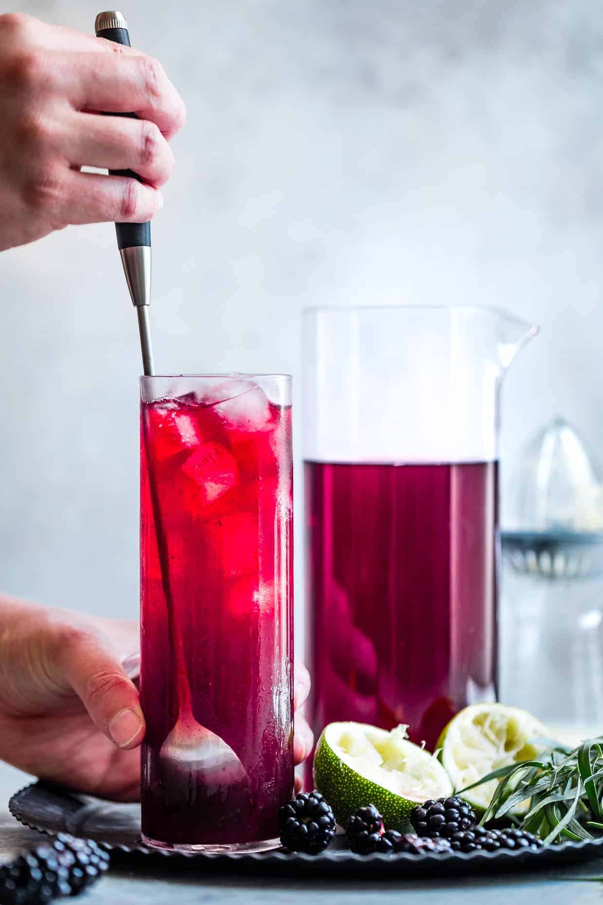 Blackberry Hibiscus Spritzer with Tarragon #mocktail #recipe #hibiscus