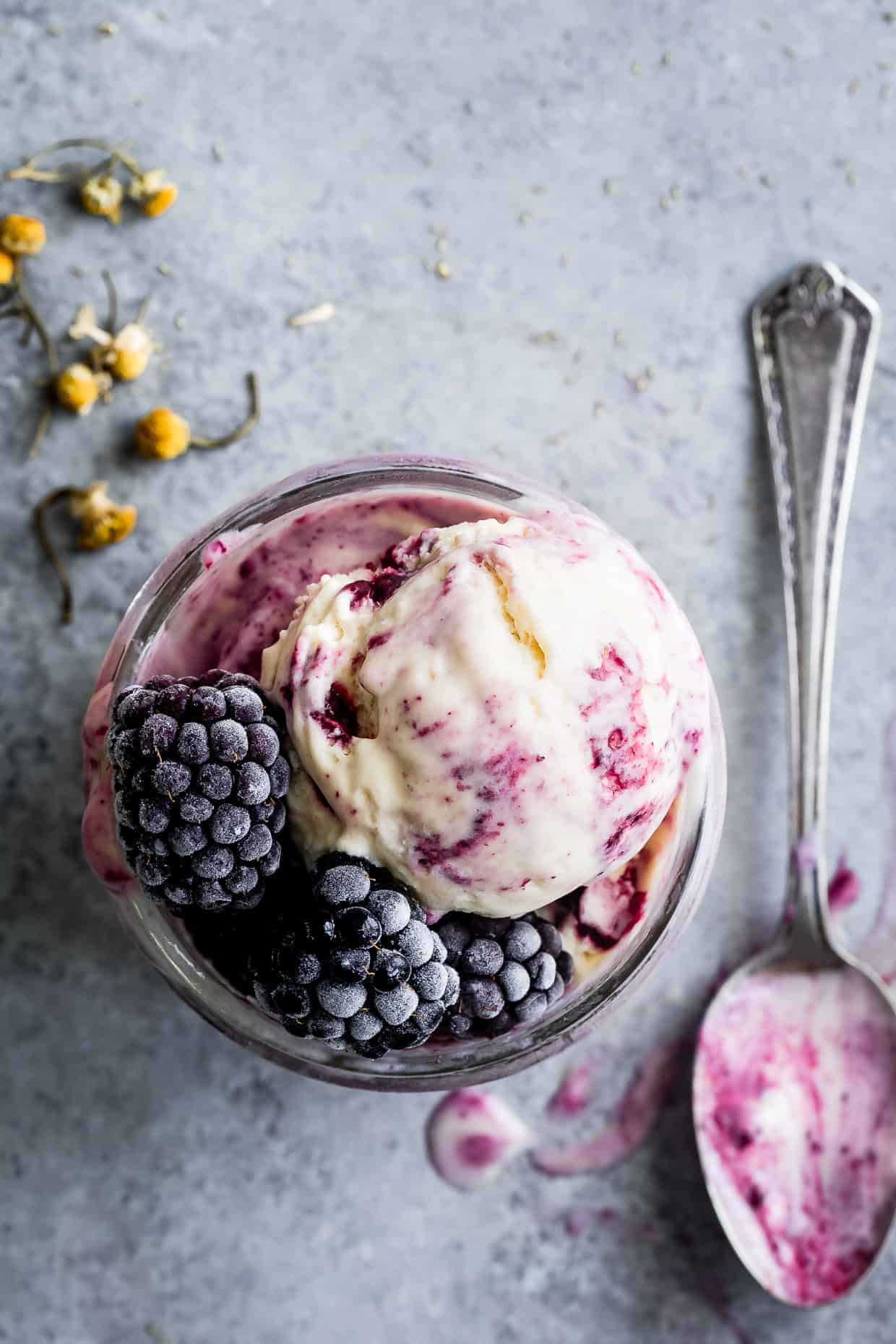 Chamomile Blackberry Ice Cream Scoops