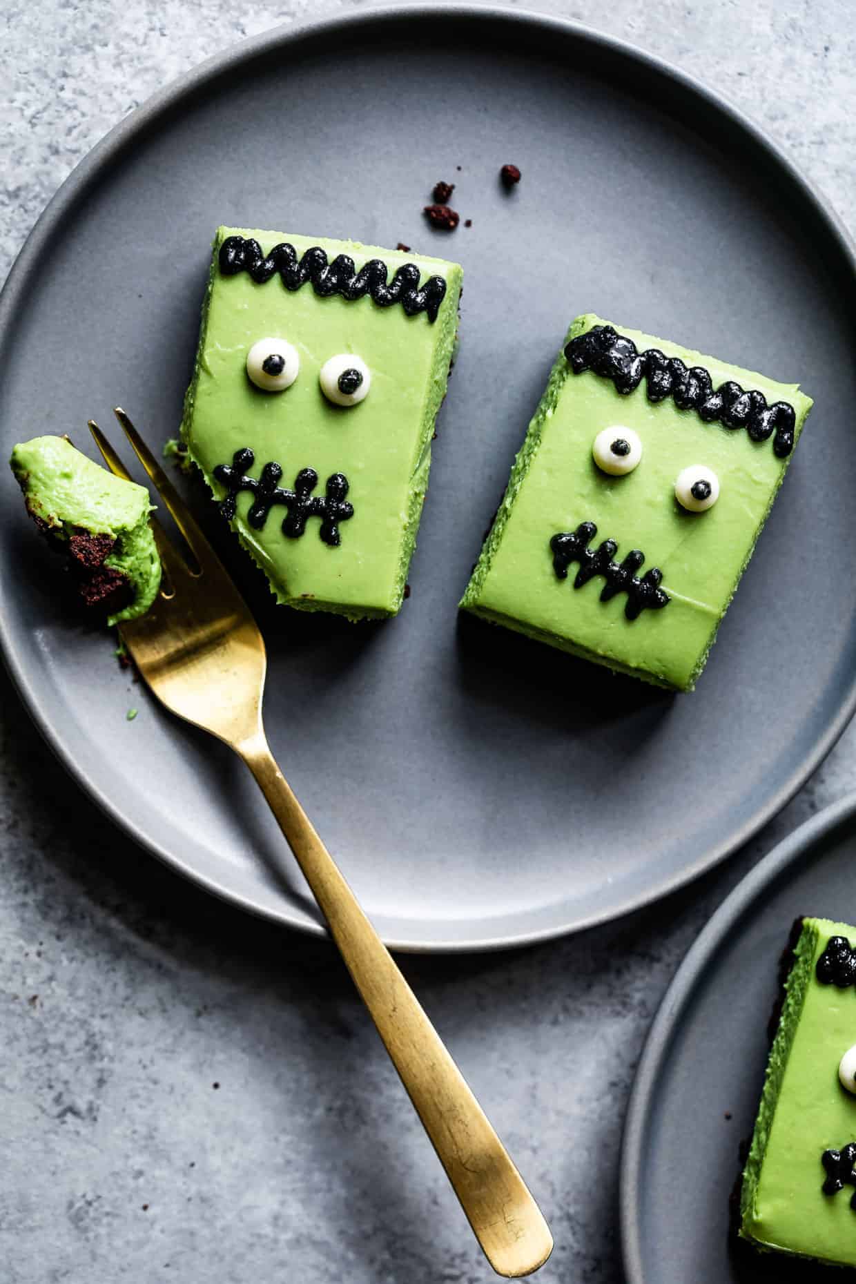 Frankenstein dessert with gluten free cheesecake crust