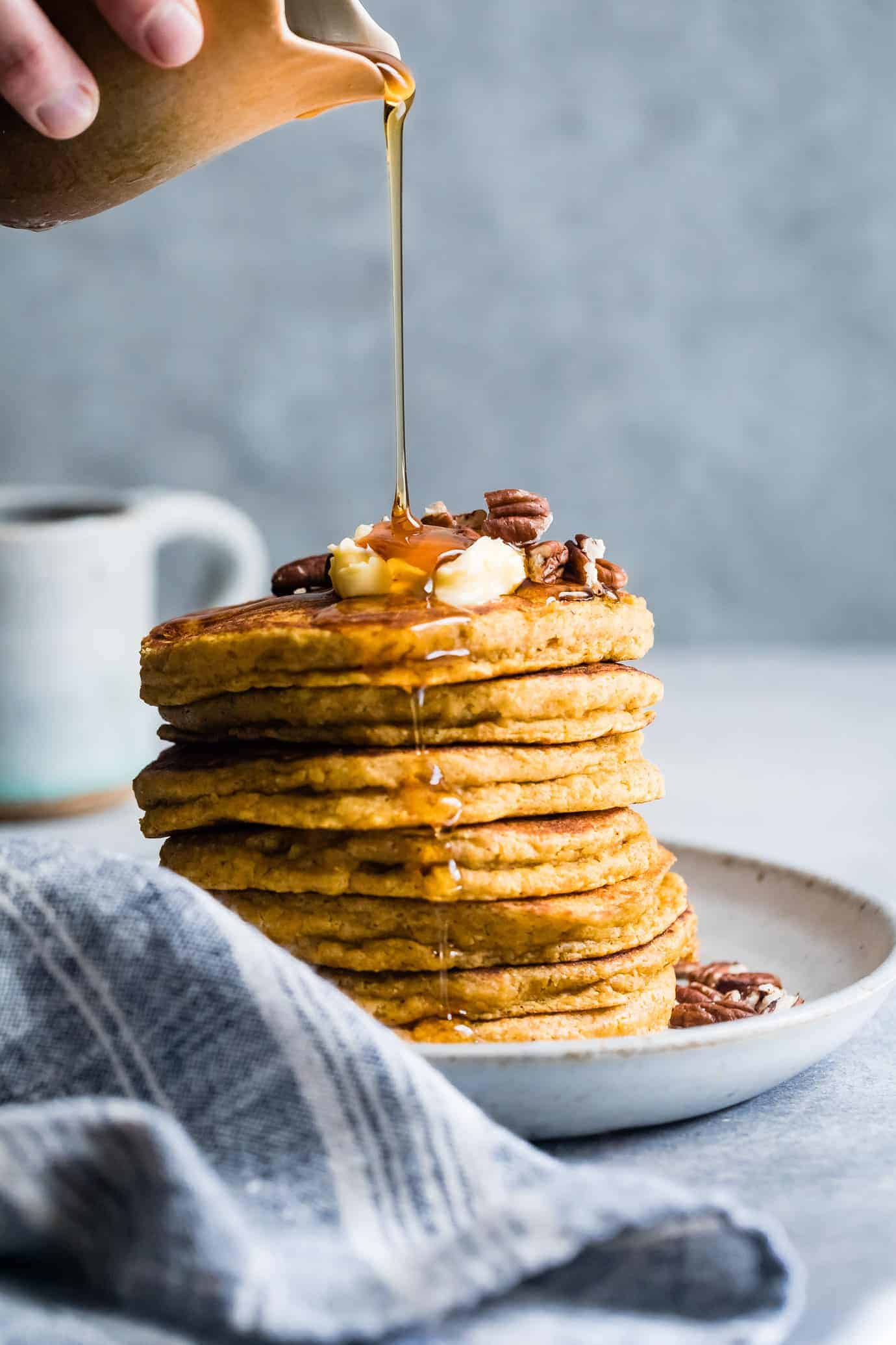 Pumpkin Oat Flour Pancakes