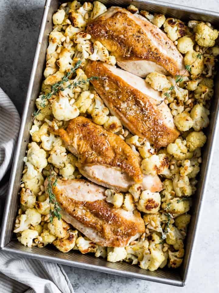 Parmesan Roasted Cauliflower and Chicken Sheet Pan Dinner