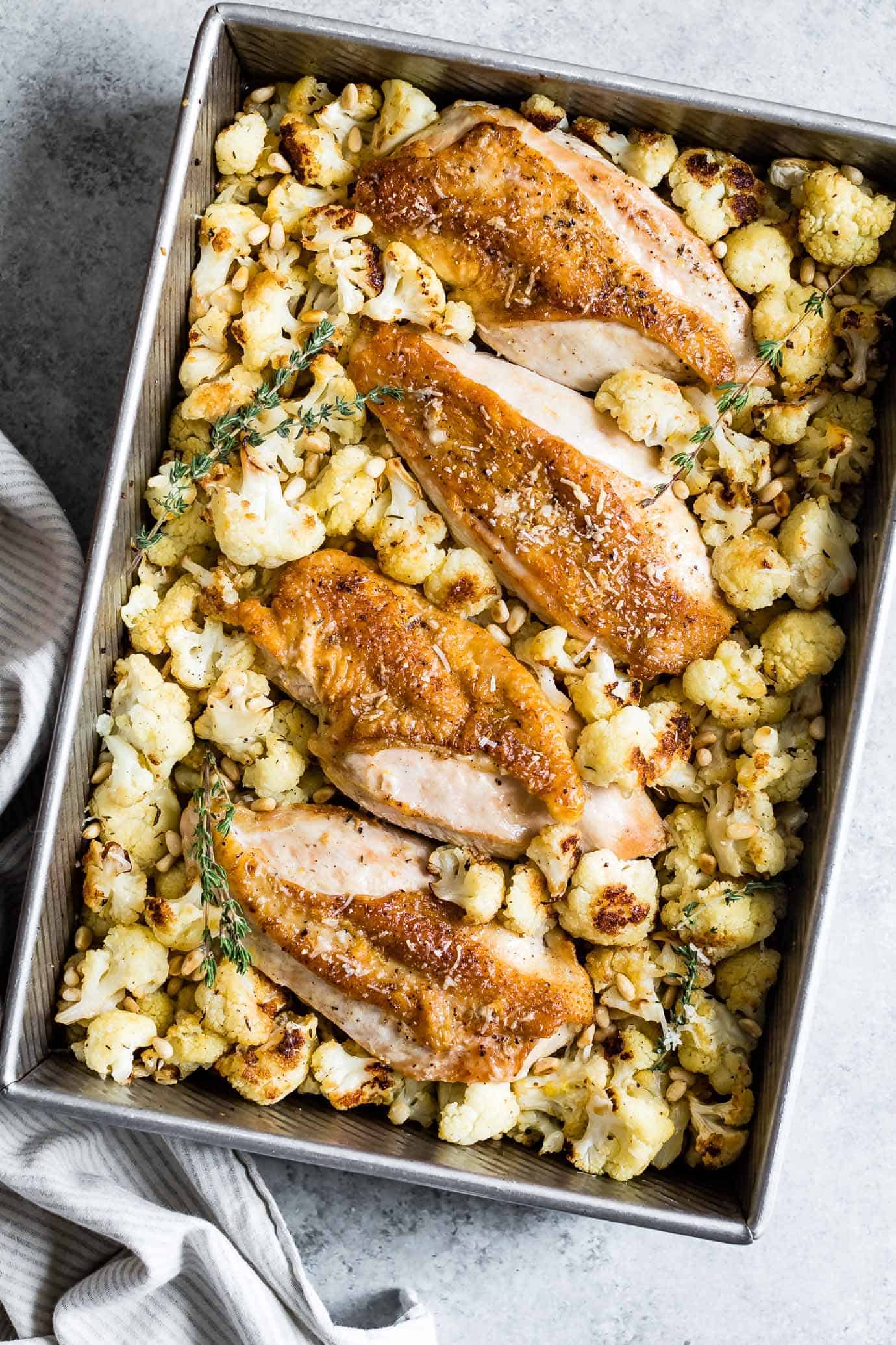 Parmesan Roasted Cauliflower and Chicken Sheet Pan Dinner