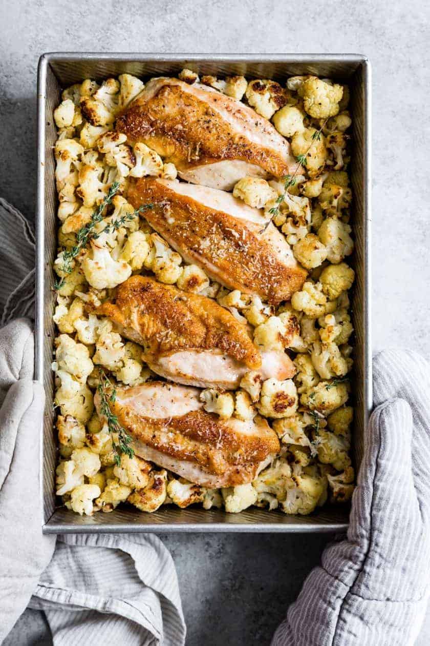 Parmesan Roasted Cauliflower and Chicken Sheet Pan Dinner Snixy Kitchen