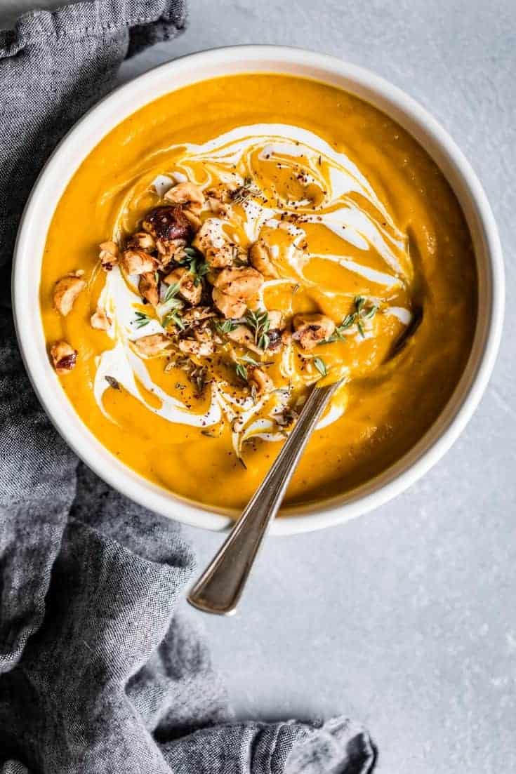 Moroccan Carrot Soup with Cinnamon Hazelnuts - Snixy Kitchen