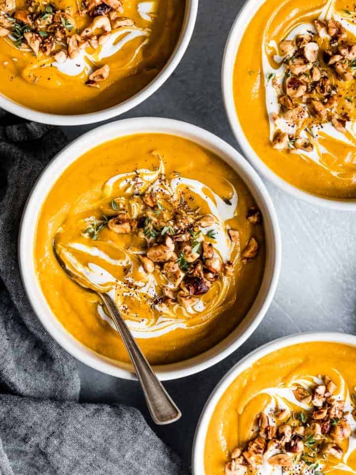 Moroccan Carrot Soup with Cinnamon Hazelnuts