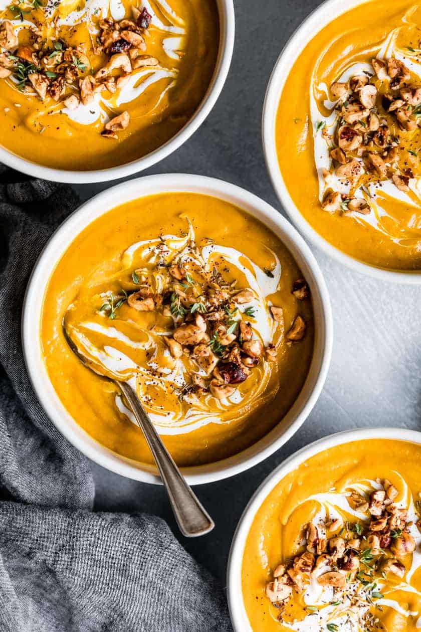 Moroccan Carrot Soup with Cinnamon Hazelnuts