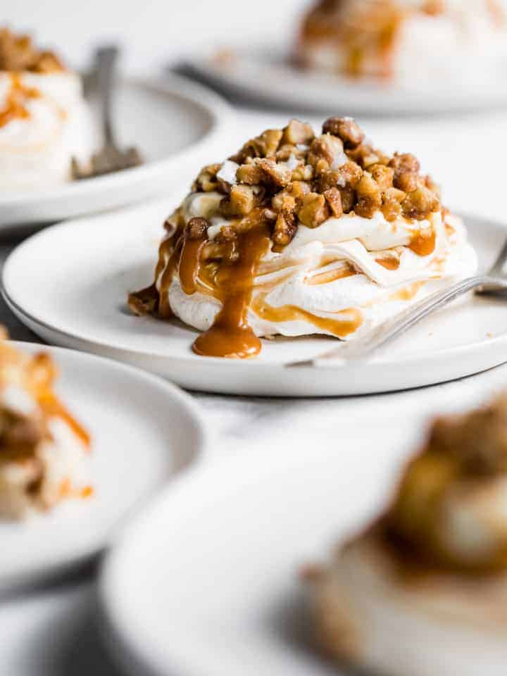 Salted Caramel Cheesecake Mini Pavlova Cakes