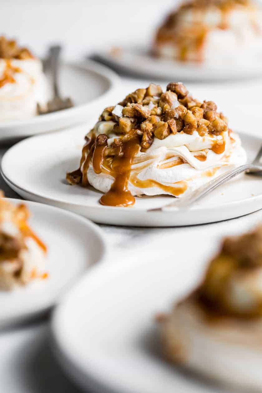 Salted Caramel Cheesecake Mini Pavlova Cakes