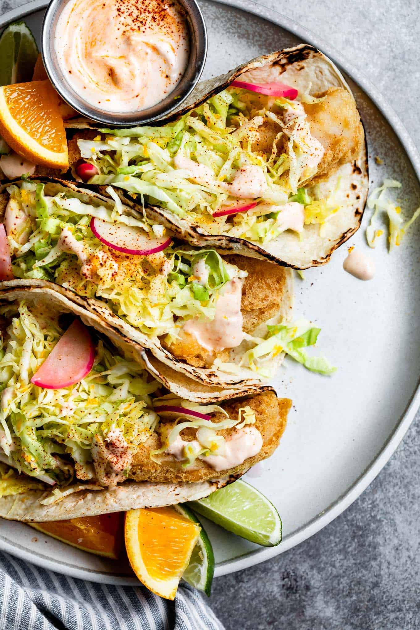 Gluten-Free Fried Fish Tacos with Chipotle Cream Sauce