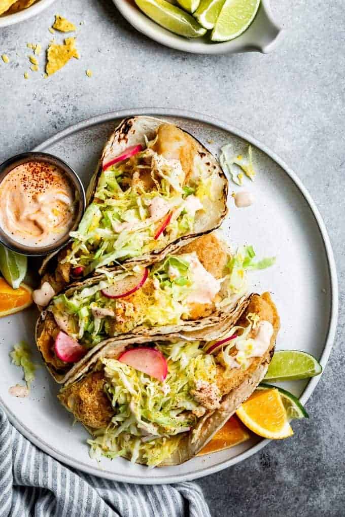 Gluten-Free Fried Fish Tacos with Chipotle Baja Cream ...