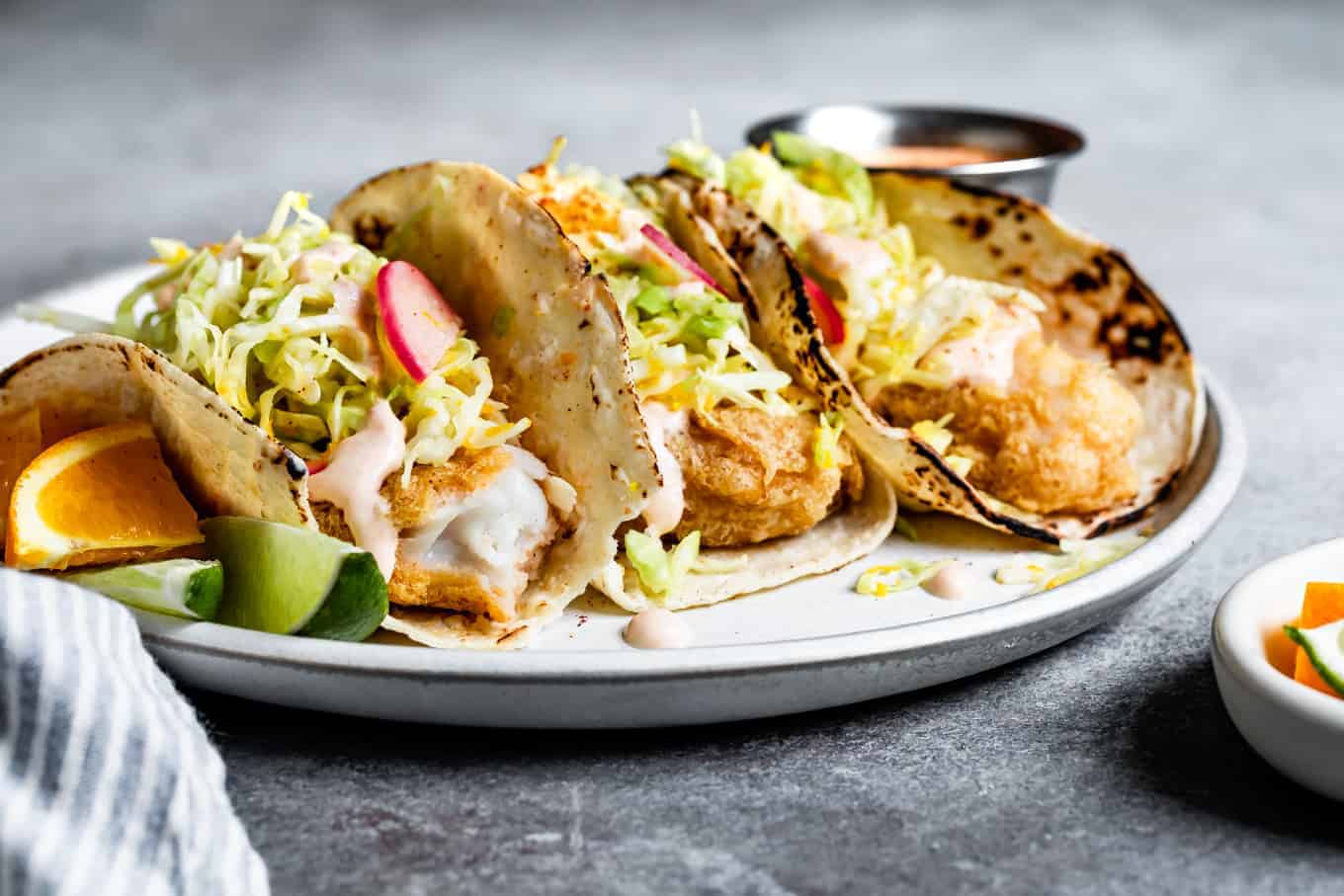 Gluten-Free Fried Fish Tacos with Baja Fish Taco Sauce