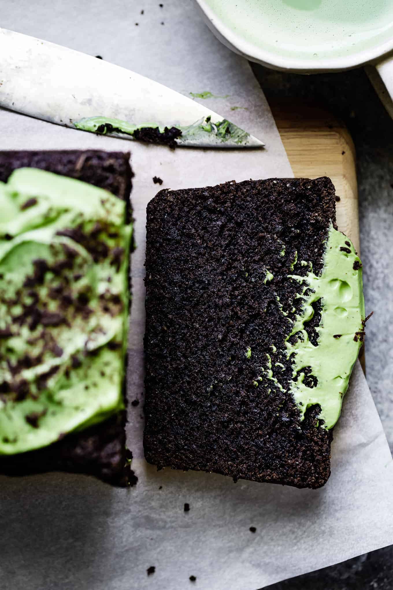 Black Sesame Chocolate Loaf Cake with Matcha Frosting