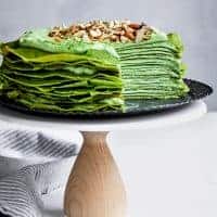 Gluten-Free Matcha Crepe Cake with White Chocolate Ganache