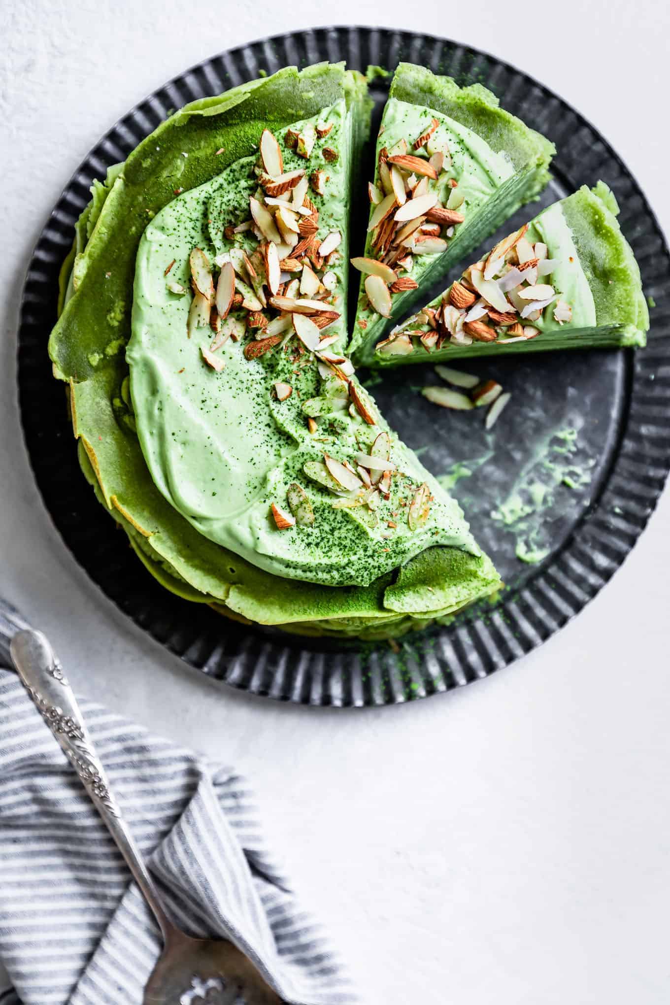 Matcha Crepe Cake with Matcha Whipped White Chocolate Ganache