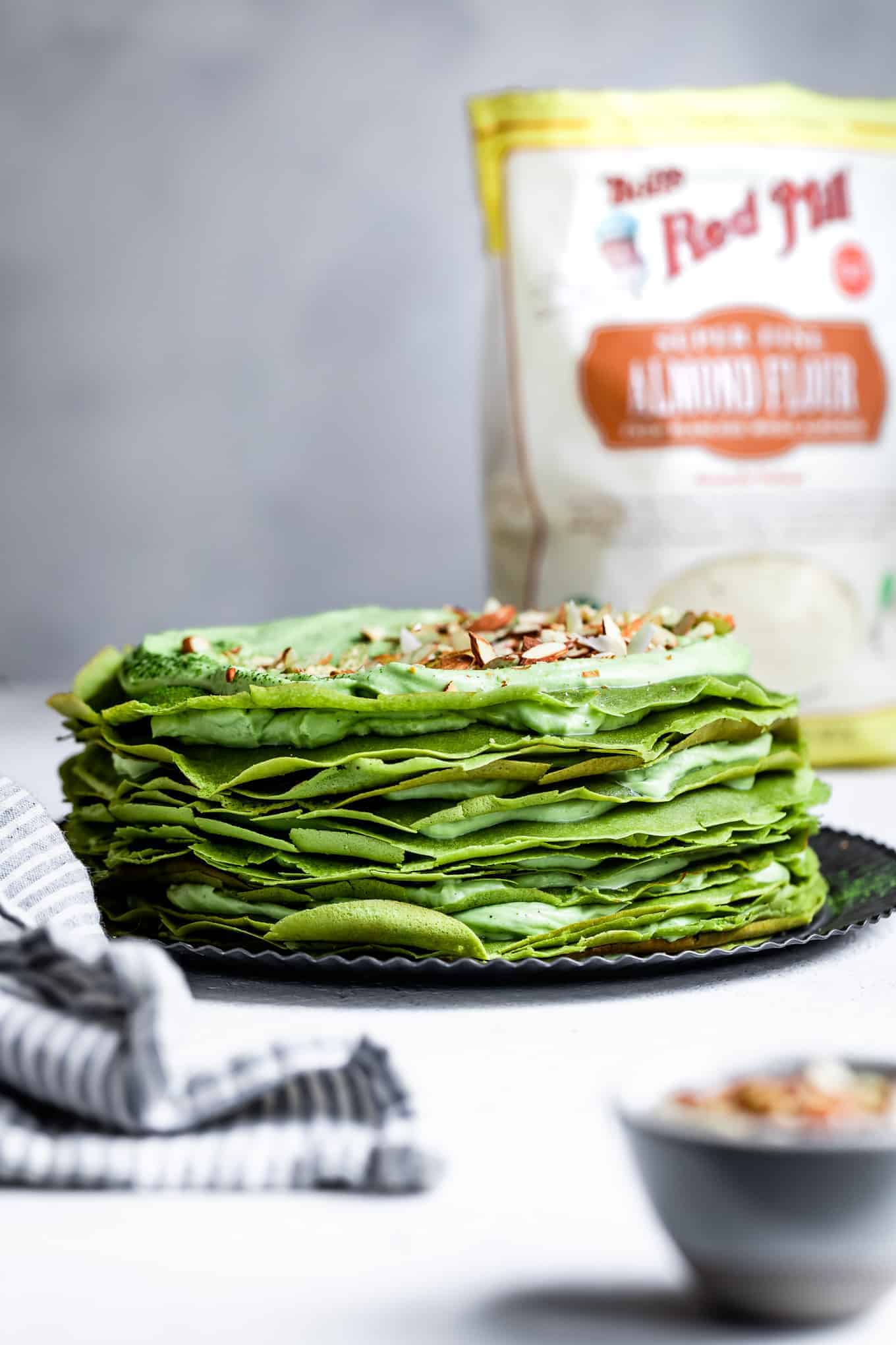 Gluten-Free Matcha Crepe Cake with Almond Flour