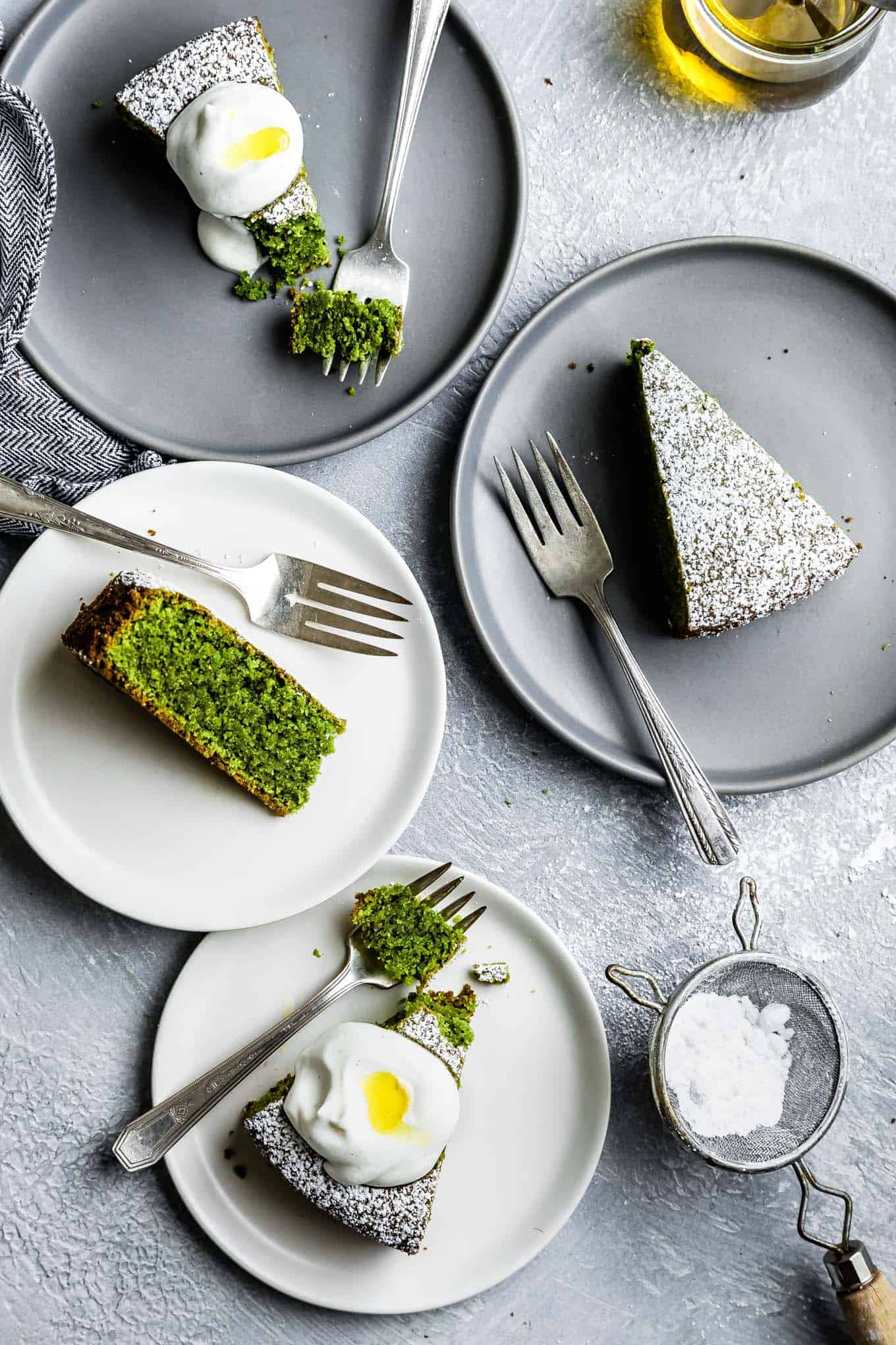 Gluten-Free Poppy Seed Olive Oil Matcha Cake