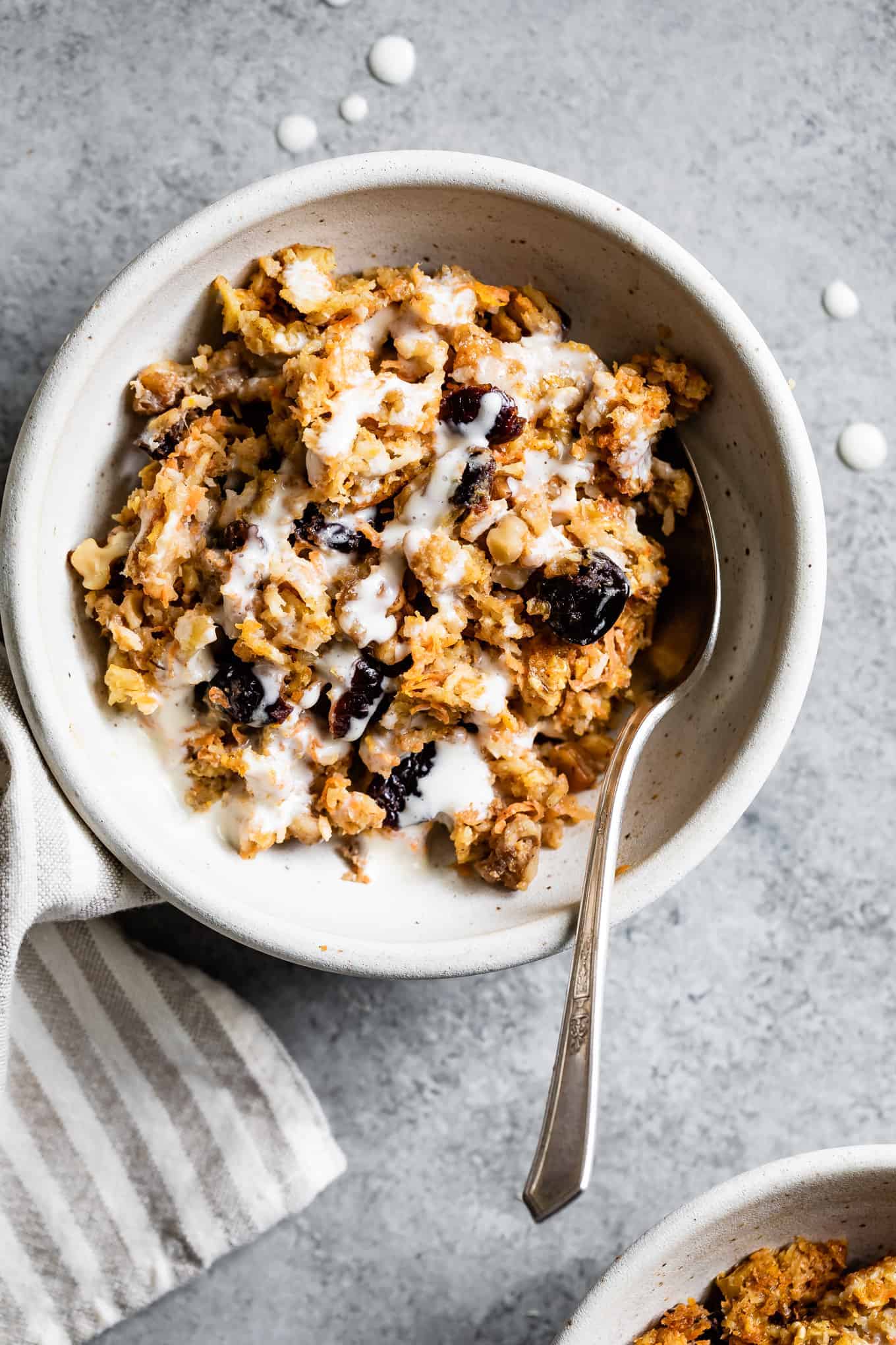 Carrot Cake Baked Oatmeal with Maple Cream Cheese Glaze