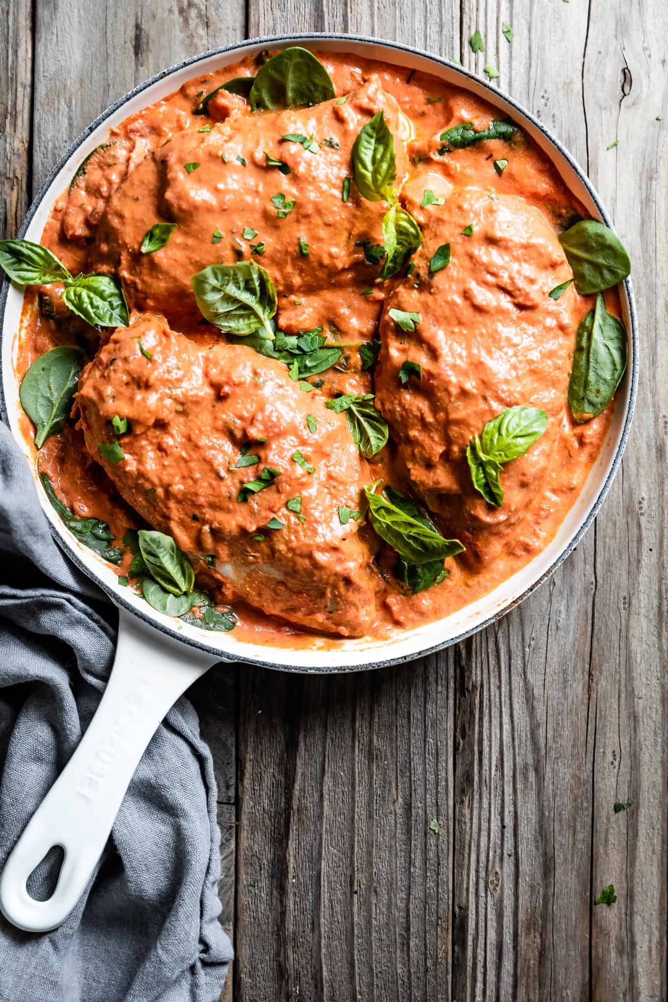 Tomato Basil Chicken in Skillet