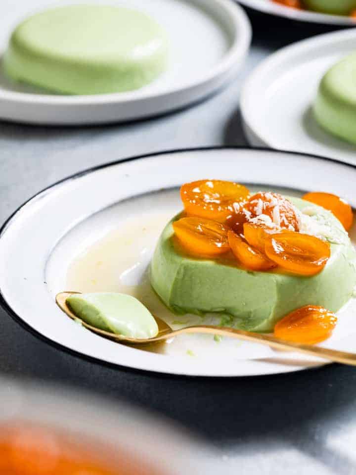 Matcha Panna Cotta with Candied Kumquats