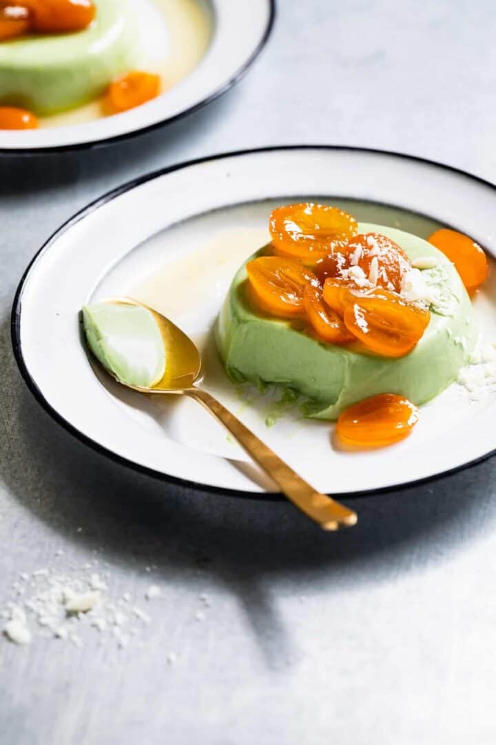 Matcha Panna Cotta with Candied Kumquats Snixy Kitchen
