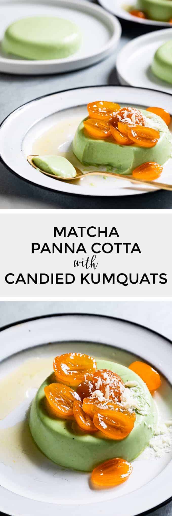 matcha panna cotta with candied kumquats