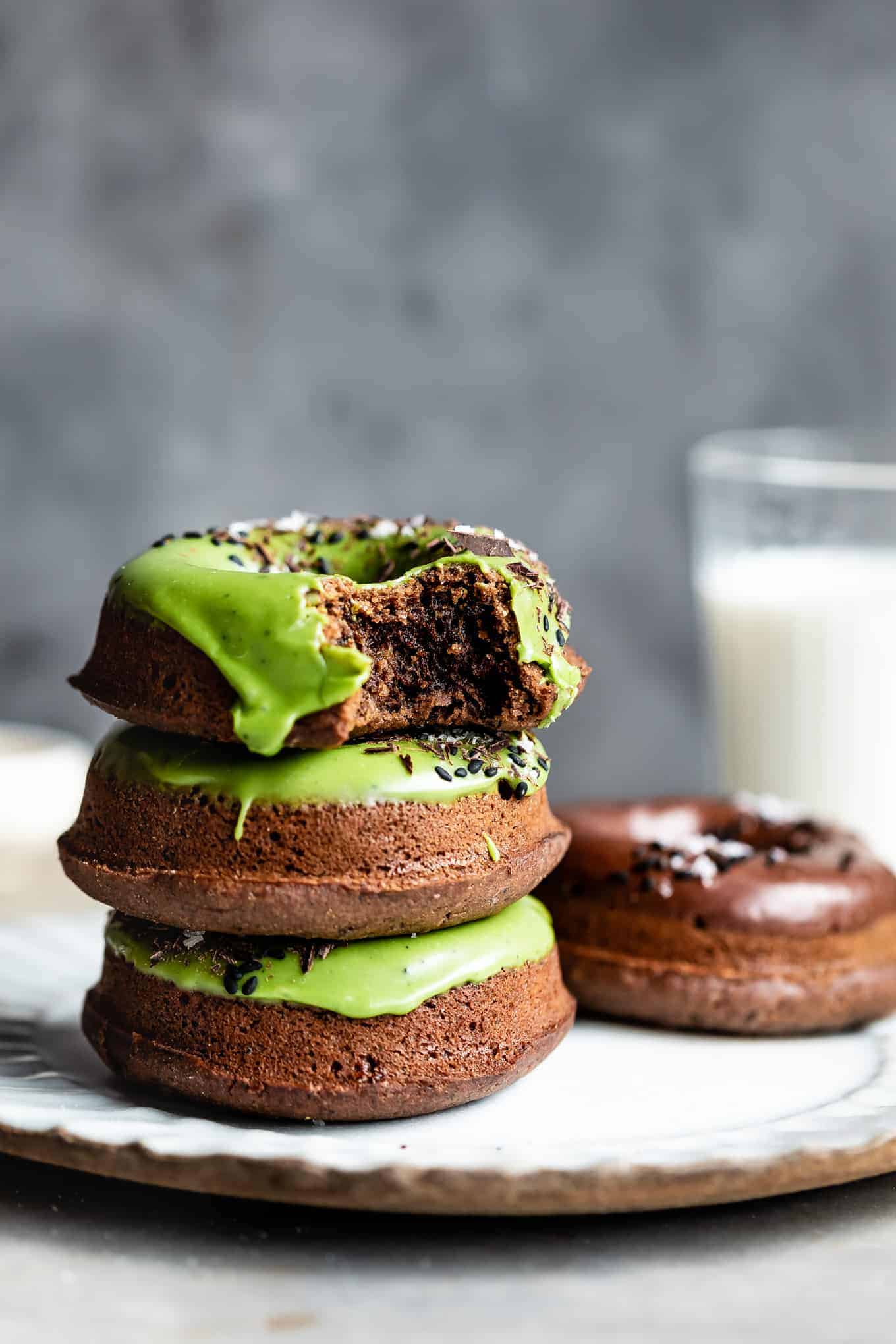 Chocolate Mochi Donuts with Matcha Glaze