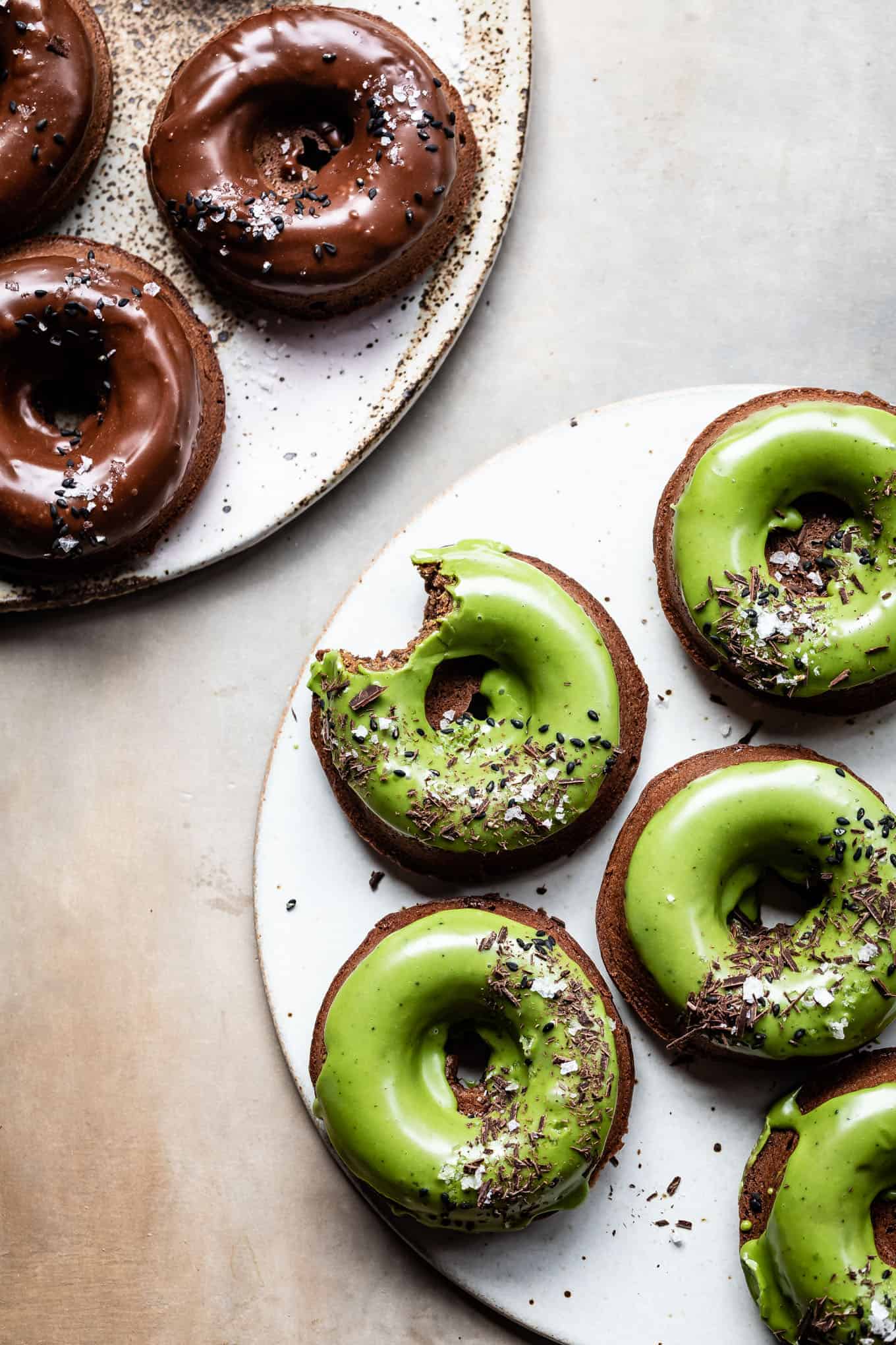 Chocolate Mochi Donuts with Matcha