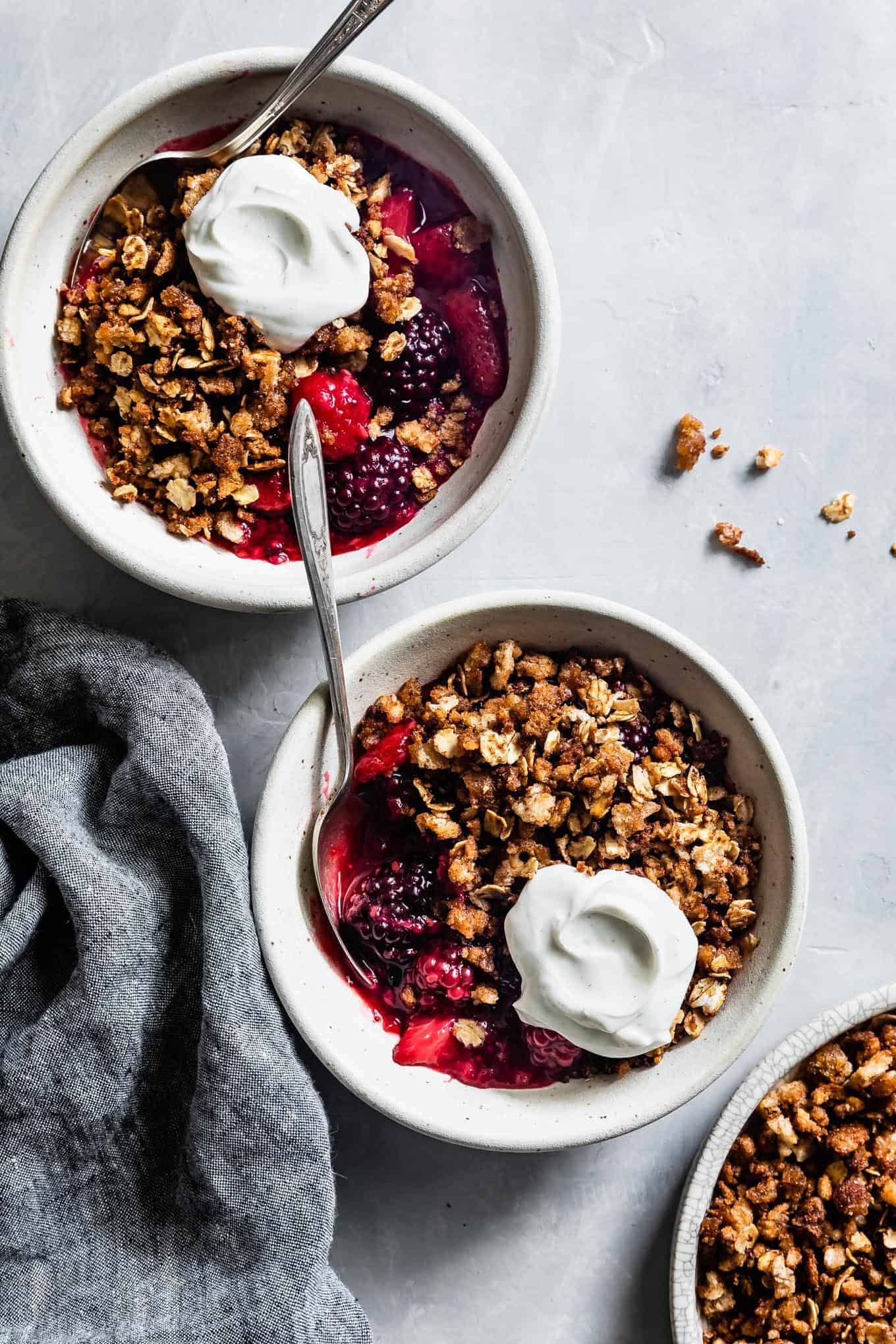 Stovetop Gluten-Free Berry Crisps with Cinnamon Breadcrumbs