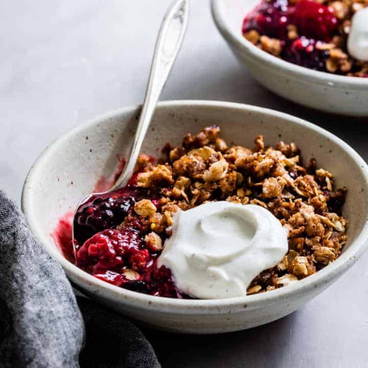 Vegan Triple Berry Crumble with Cinnamon Breadcrumbs