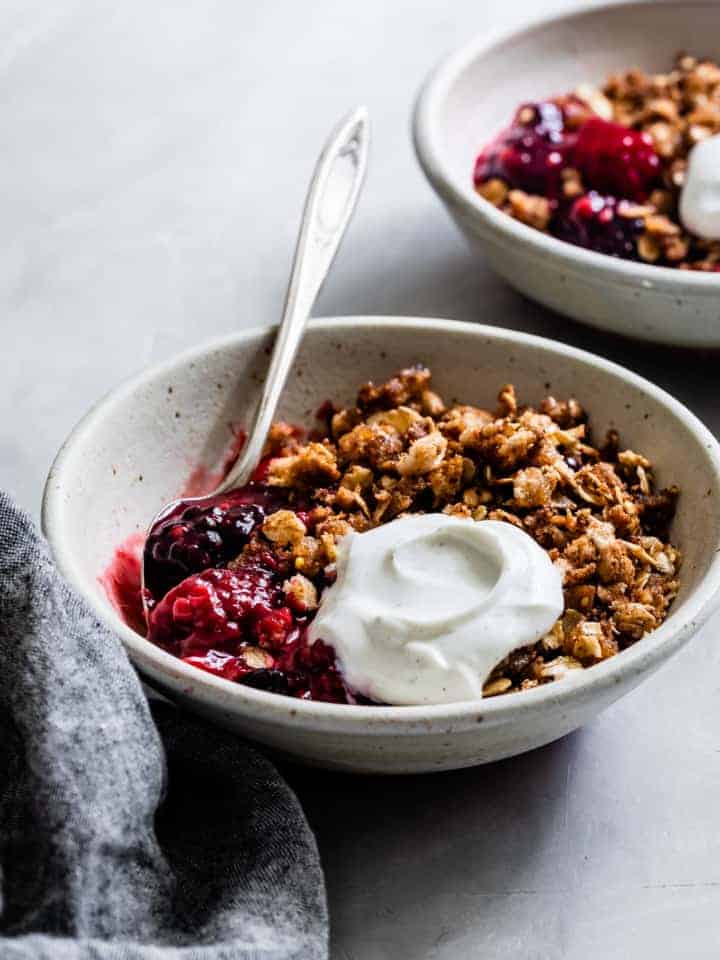 Vegan Triple Berry Crumble with Cinnamon Breadcrumbs