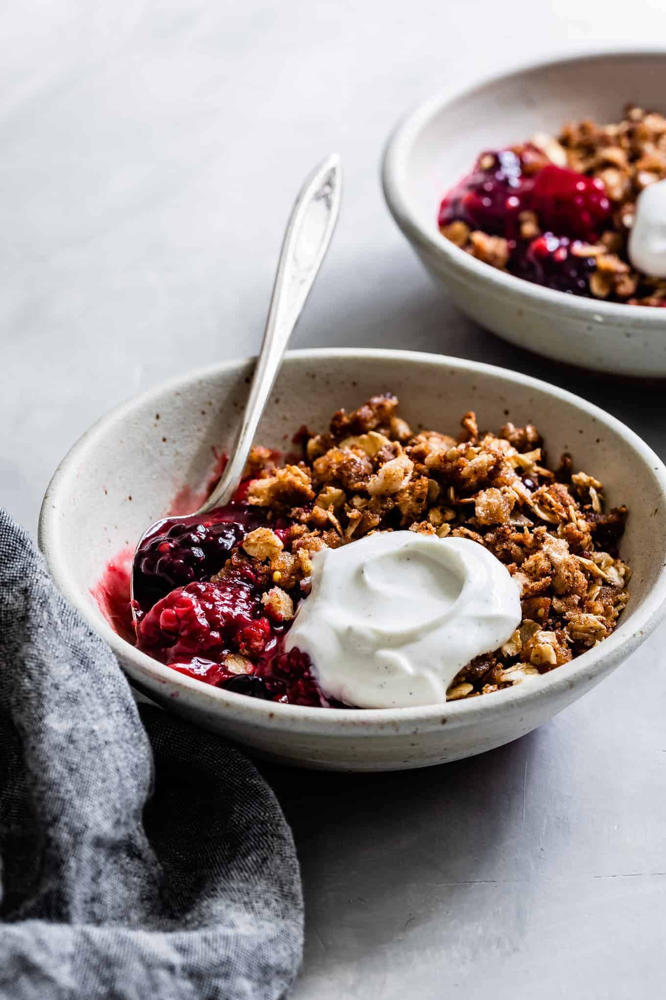 Vegan Triple Berry Crumble with Cinnamon Breadcrumbs