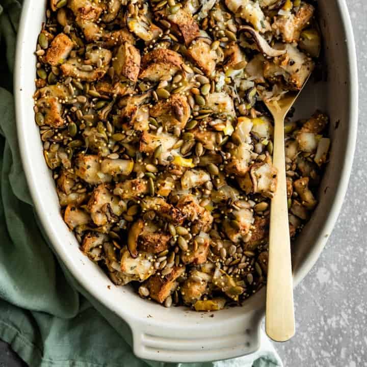 Vegan Gluten-Free Stuffing with Mushrooms & Pears