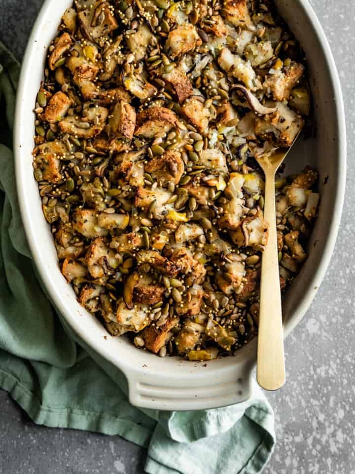 Vegan Gluten-Free Stuffing with Mushrooms & Pears