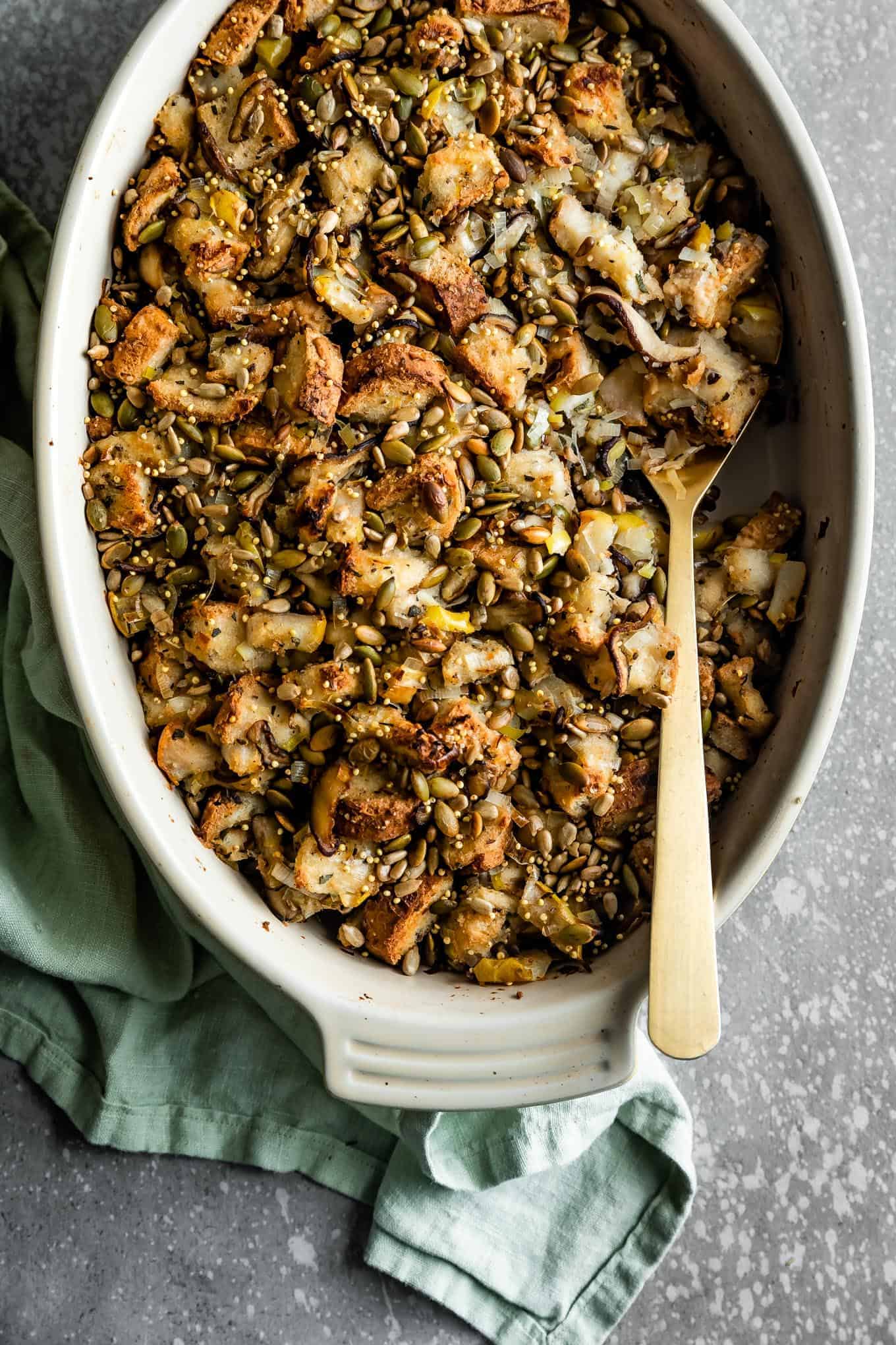 Vegan Gluten-Free Stuffing with Mushrooms & Pears