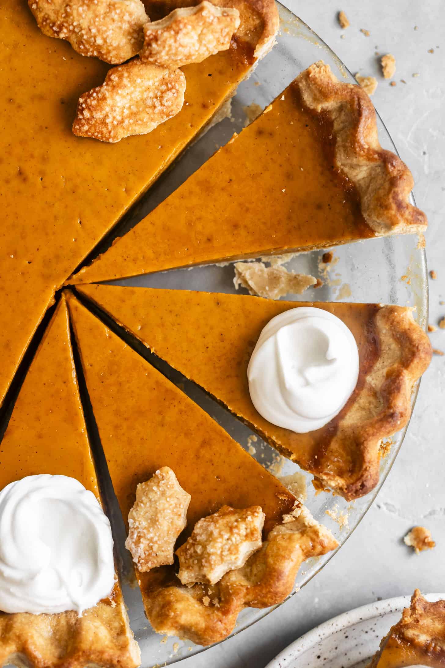 Close-up of Gluten-Free Dairy-Free Pumpkin Pie with Flaky Pie Crust