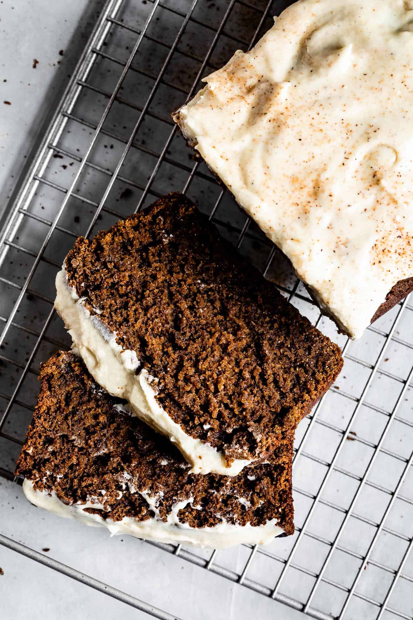 Gluten-Free Gingerbread Loaf with Eggnog Buttercream Frosting