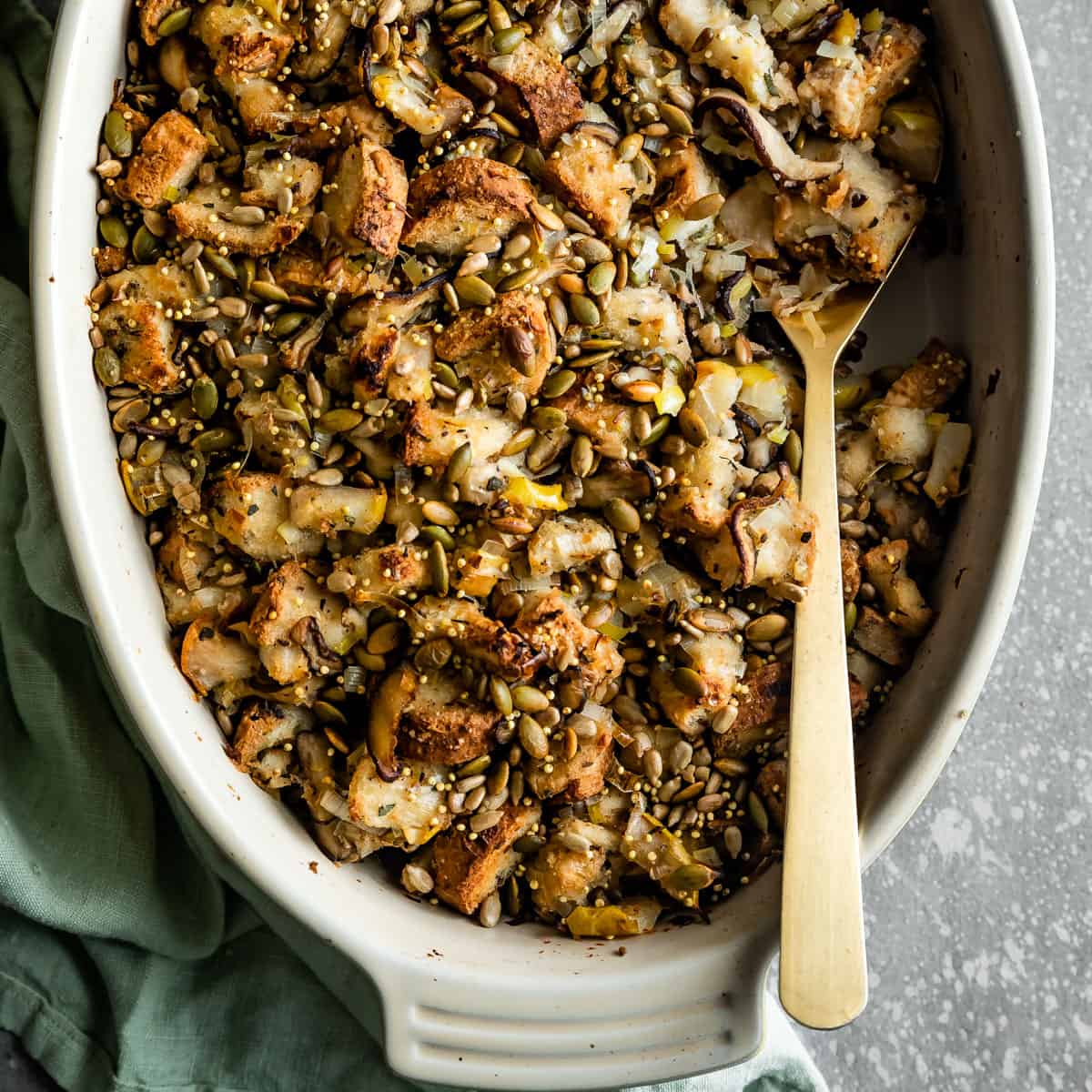 Vegan Gluten-Free Stuffing with Mushrooms and Pears