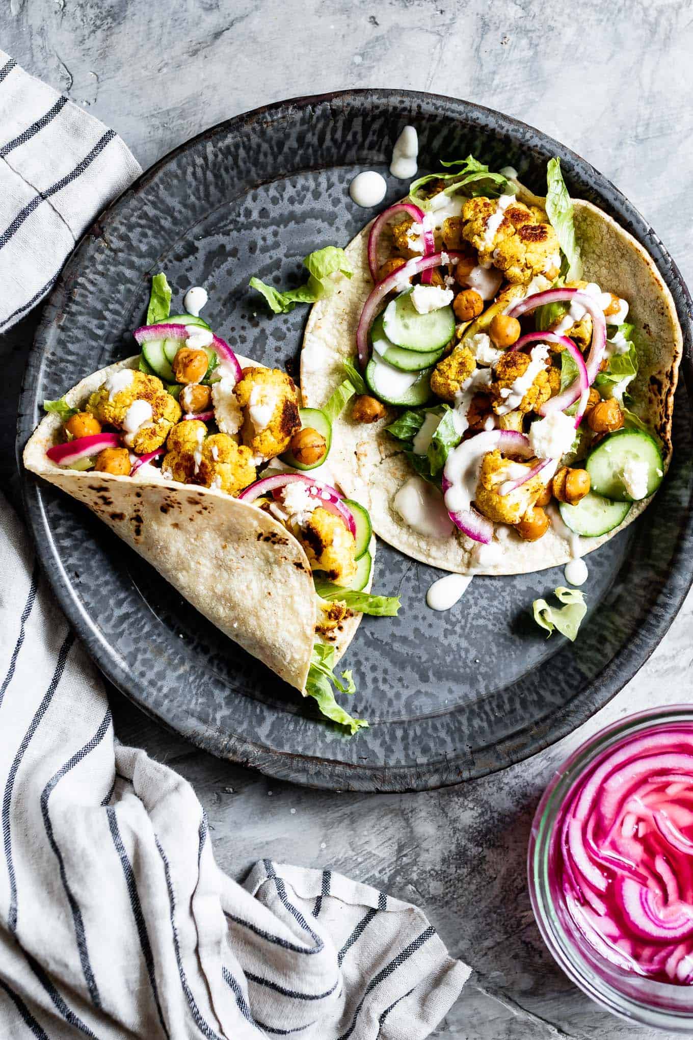 Chickpea & Cauliflower Vegetarian Shawarma Tacos
