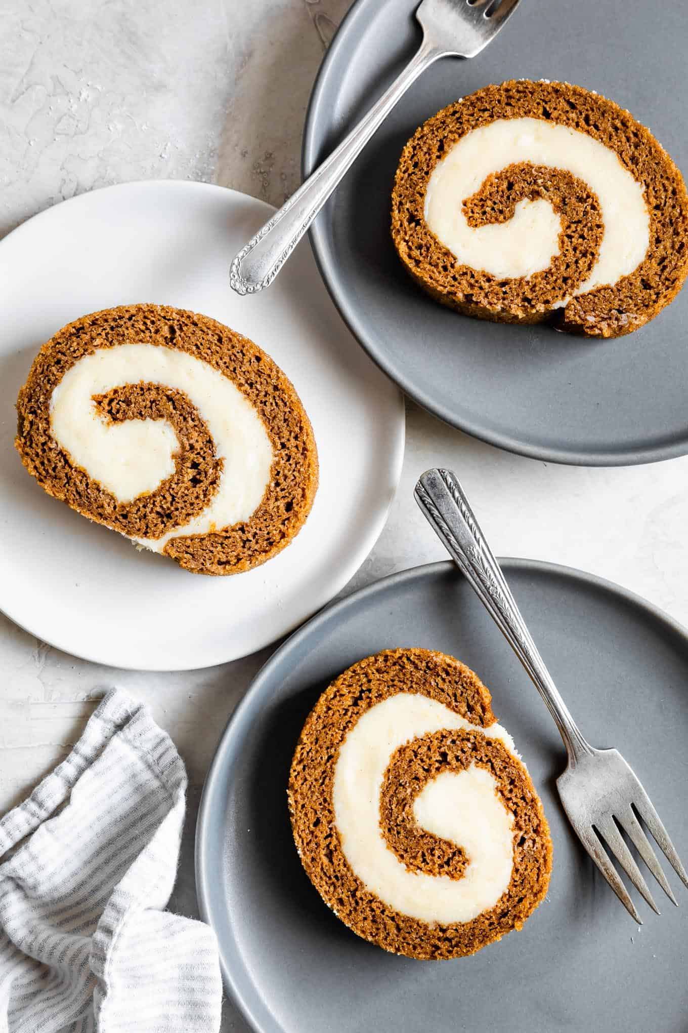 Slices of Gluten-Free Pumpkin roll With Cream Cheese Frosting