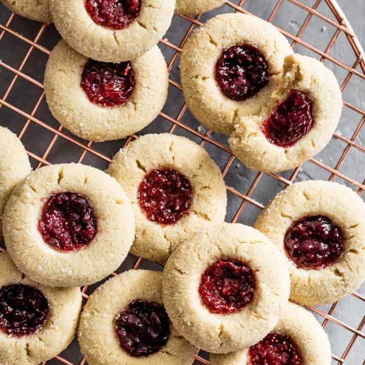 Gluten-Free Almond Thumbprint Cookies with Raspberry and Strawberry Jam