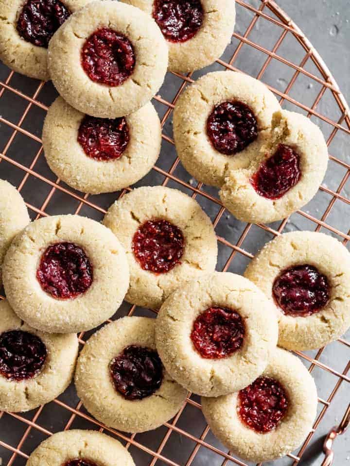 Gluten-Free Almond Thumbprint Cookies with Raspberry and Strawberry Jam