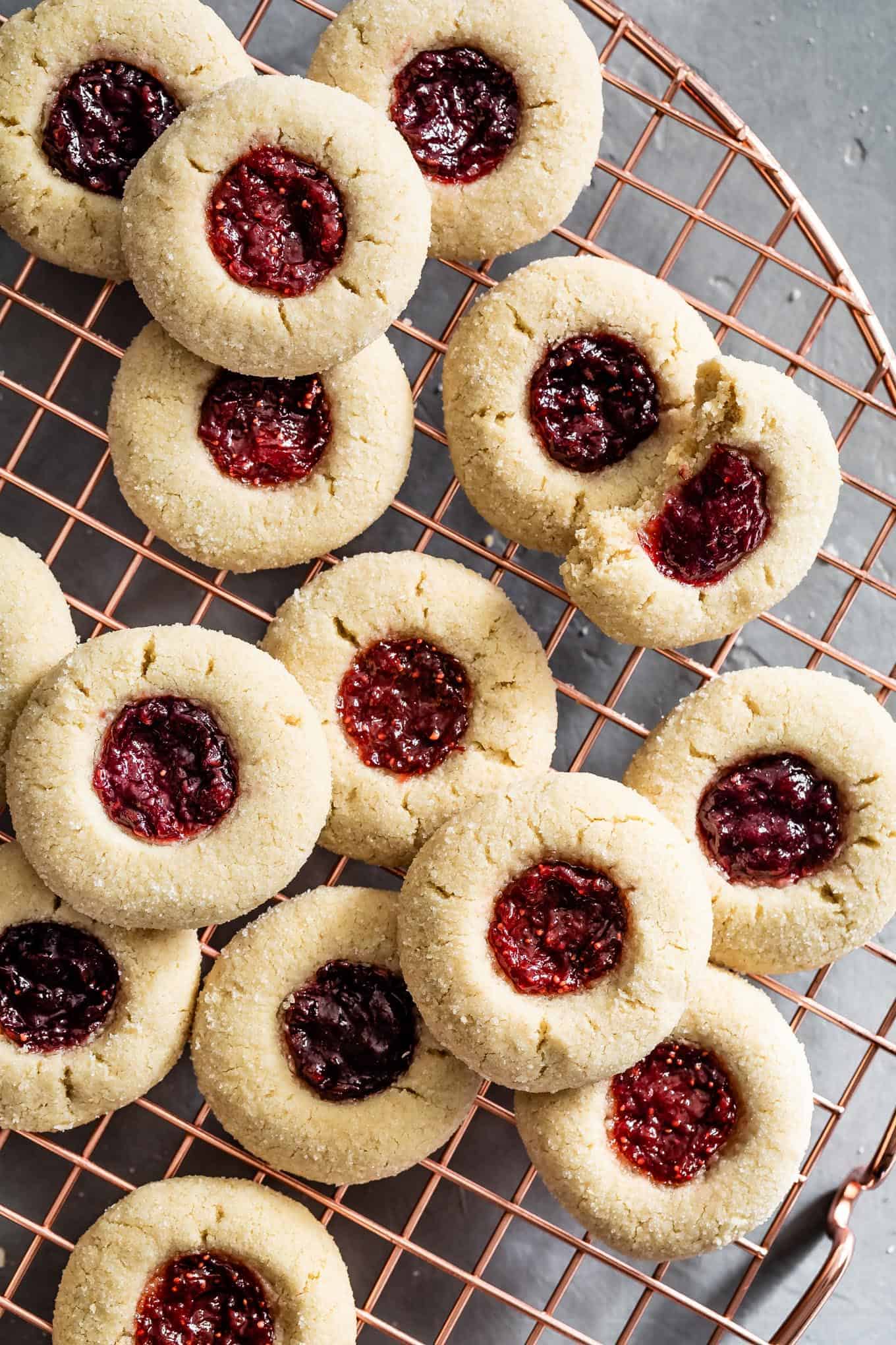 Gluten-Free Almond Thumbprint Cookies with Raspberry and Strawberry Jam